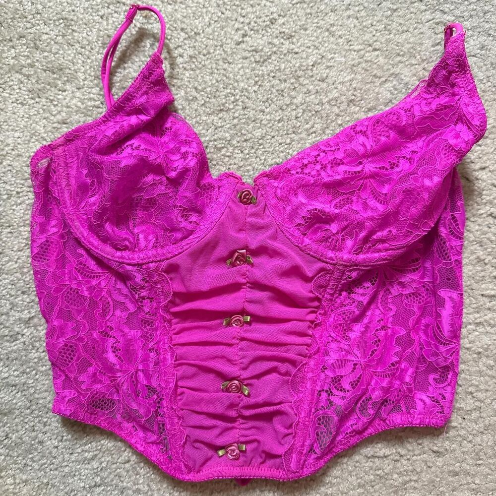 Hot Pink Lace Bustier Bralette Top